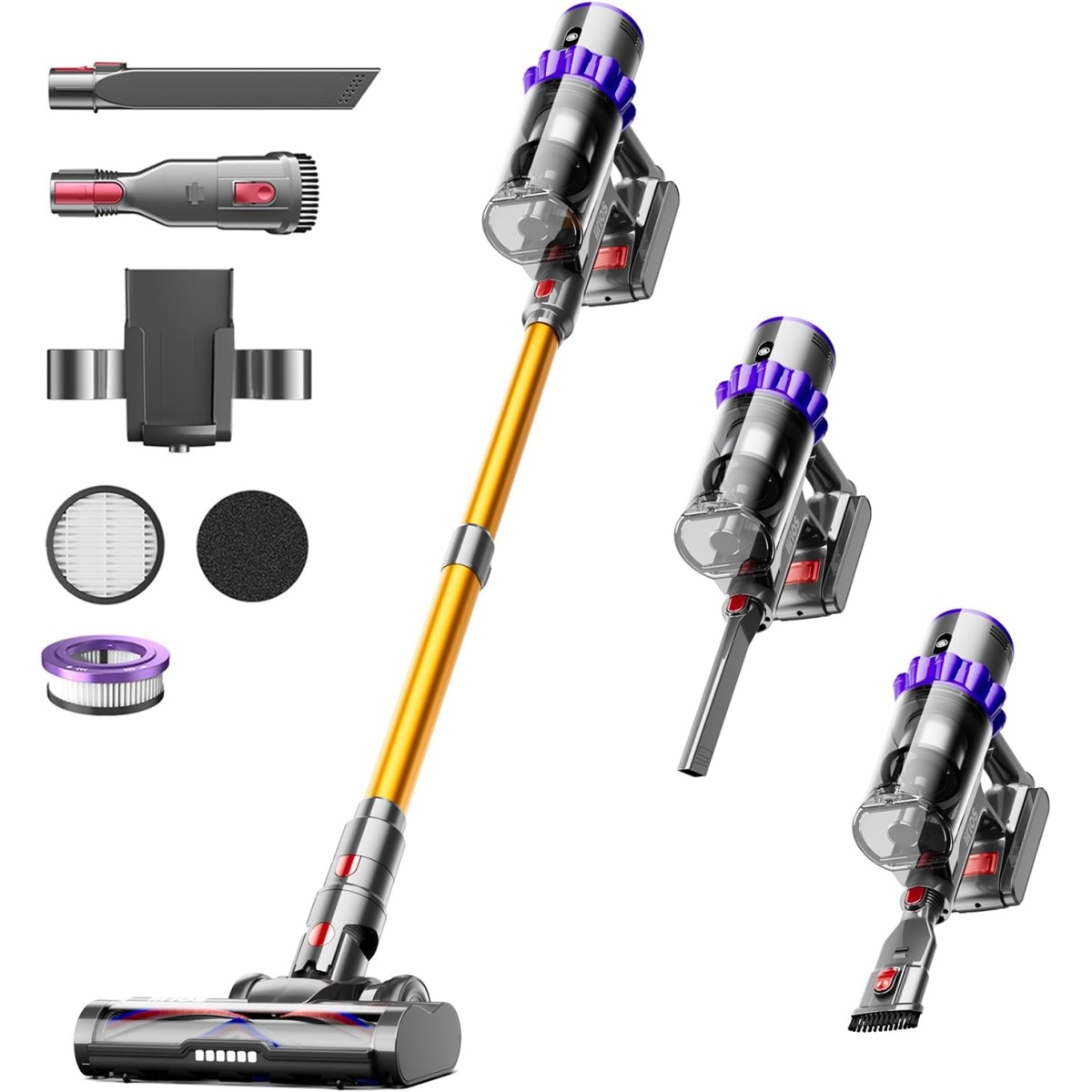 Iirios Cordless Vacuum Cleaner, 6-in-1 Powerful Suction Stick Vacuum with Self-Standing & Charging Dock, Up to 55 Mins, Lightweight Vacuum for Pet Hair Hardwood Floor Carpet